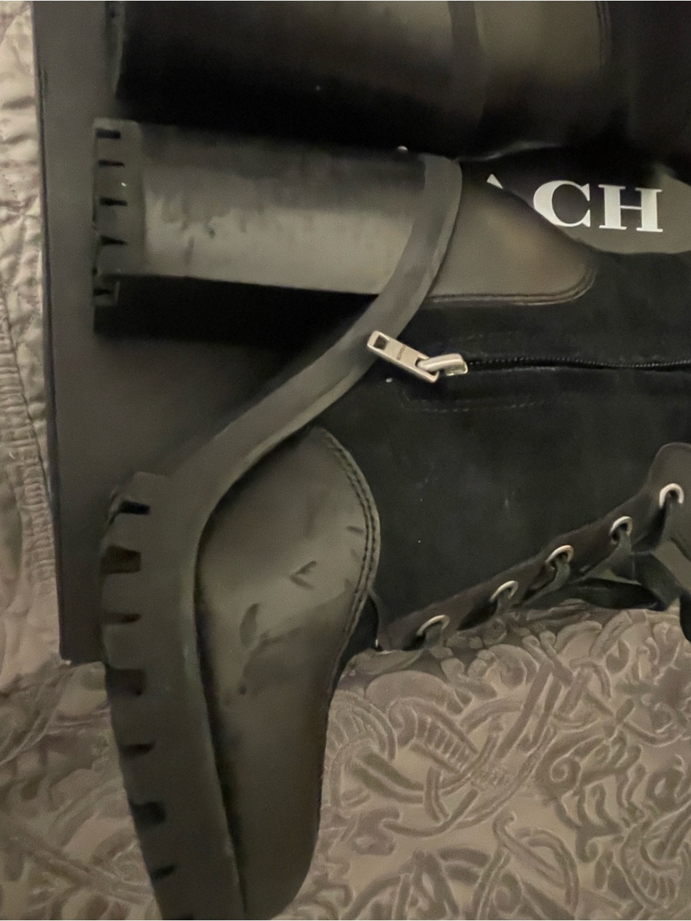 Coach Black Lace-Up Women's Ankle Boots - Picture 5 of 6